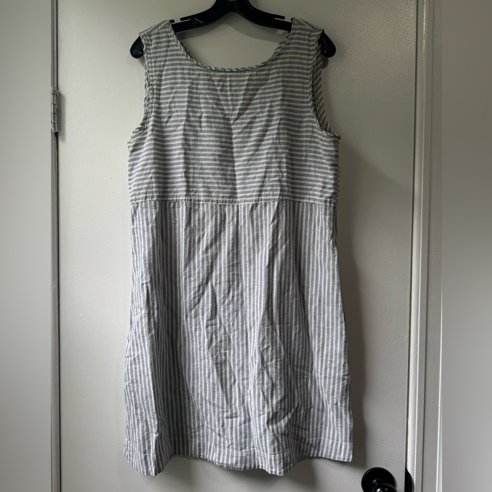 Eileen Fisher Blue and White Striped Shirt Sleeveless Knee Length Dress